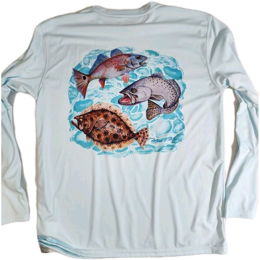 Denali Mens M Light Blue Long Sleeve Performance Shirt Hoss Anchor UV Prot NWT